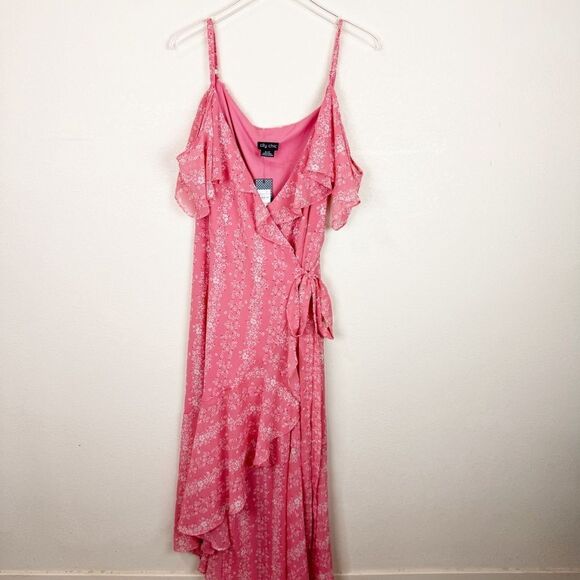 City Chic Ditsy Stripe Pink Maxi Dress Wrap Spring Summer Dress Size 22 XL - Picture 1 of 5